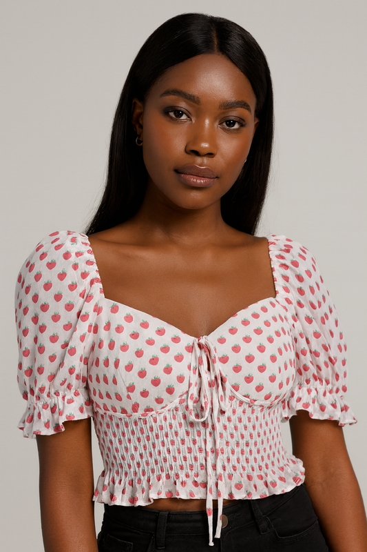 YVONNE & LOVE Smocked Bodice Crop Top with Front Tie, 5-Piece Bundle, R60.00 per piece