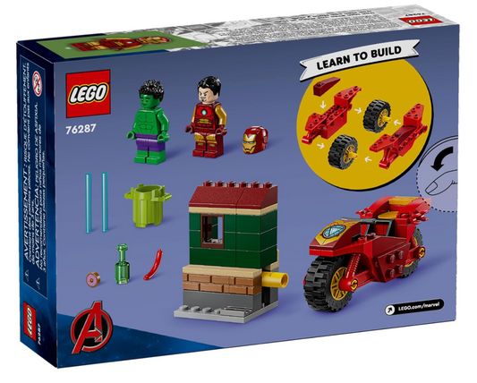 LEGO Marvel Iron Man with Bike and The Hulk, Super Hero Building Toy for Kids, Collectible Playset with Vehicle and Minifigures, Gift for Boys and Girls Aged 4 and Over 76287