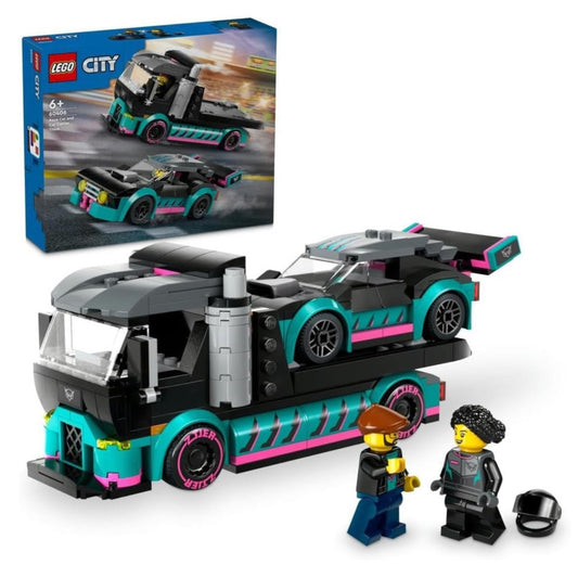 LEGO City Race Car and Car Carrier Truck Toy, Vehicle and Transporter Building Set for 6 Plus Year Old Boys & Girls with Adjustable Loading Ramp, Racer and Driver Minifigures, Fun Gift for Kids 60406