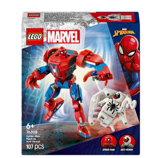 LEGO Marvel Spider-Man Mech vs. Anti-Venom - Super Hero Figure Building Toy with 2 Minifigures for Imaginative Role Play - Gift for 6 Plus Year Old Boys and Girls 76308