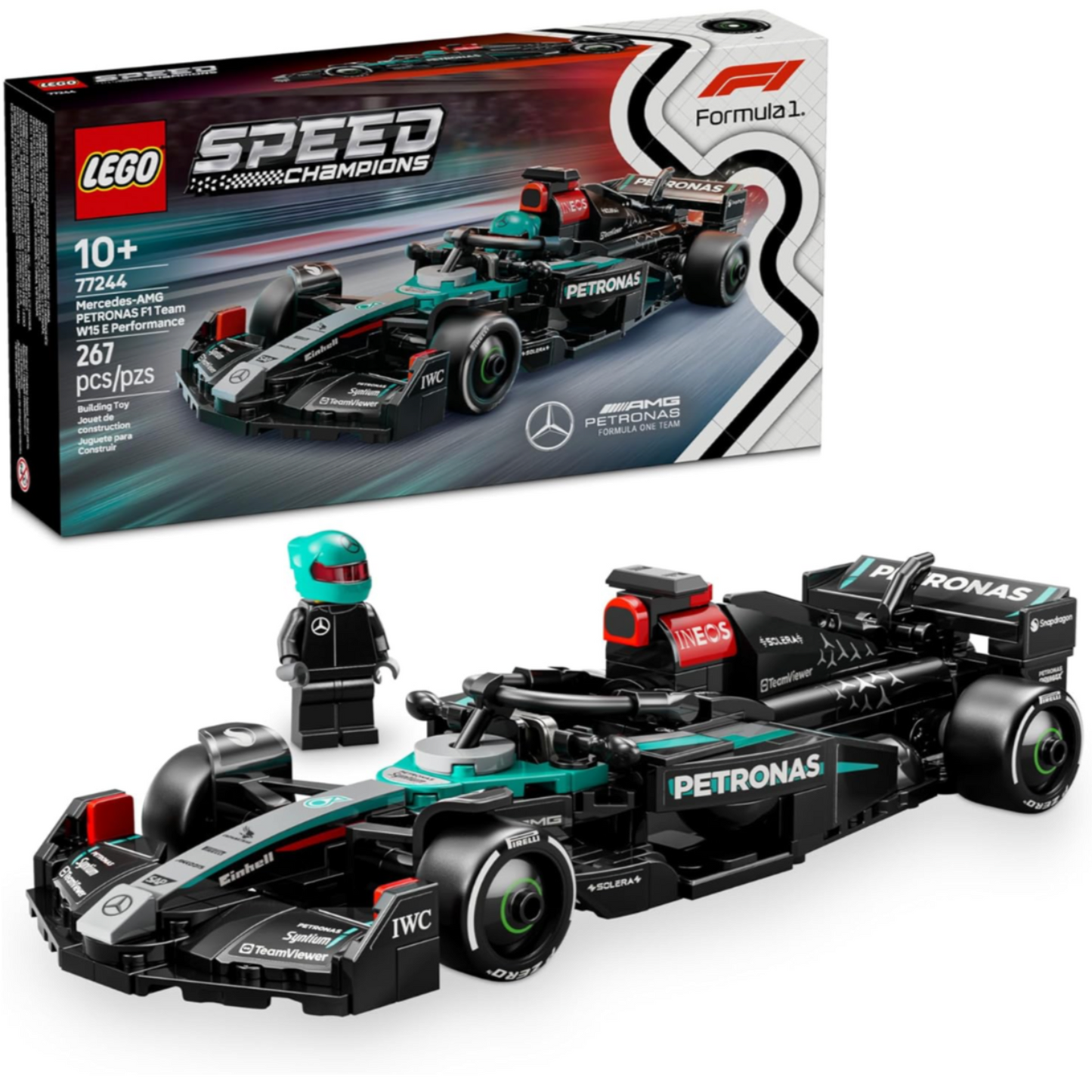 LEGO Speed Champions Mercedes-AMG F1 W15 Race Car Toy - Building Set for Kids, Boys & Girls, Ages 10+ - Toy Car for F1 Fans - Gift Idea for Birthday - 77244