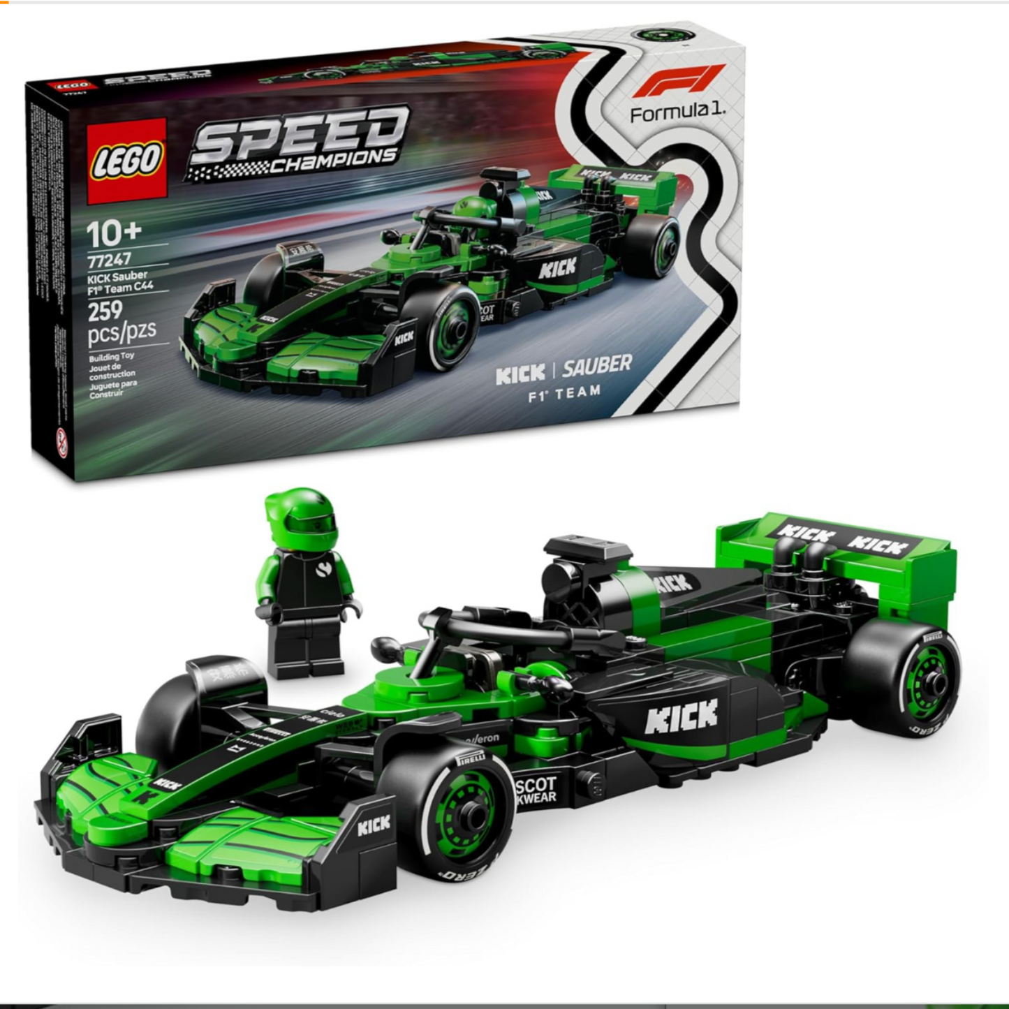 LEGO Speed Champions Kick Sauber F1 Team C44 Race Car Toy - Building Set for Kids, Boys & Girls, Ages 10+ - Toy Car for F1 Fans - Gift Idea for Birthday - 77247