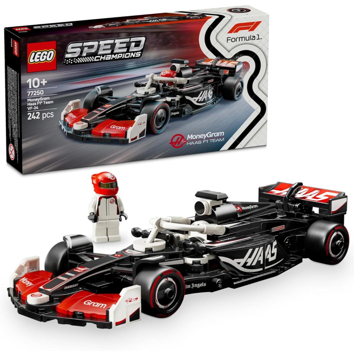 LEGO Speed Champions MoneyGram Haas F1 Team VF-24 Race Car Toy with a Collectible Formula 1 Driver Minifigure - Model Kits for 10+ Year Old Boys & Girls or Adult Motorsport Fans 77250